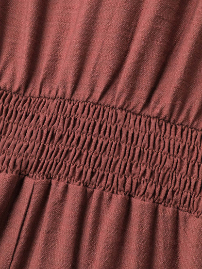 Textured Shirred Cinched-Waist Maxi Dress