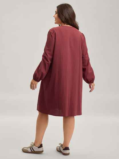 Cotton Webbed Stripe Button A-Line Midi Dress