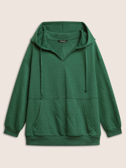 Solid Quilted Kangaroo Pocket Hooded Sweatshirt
