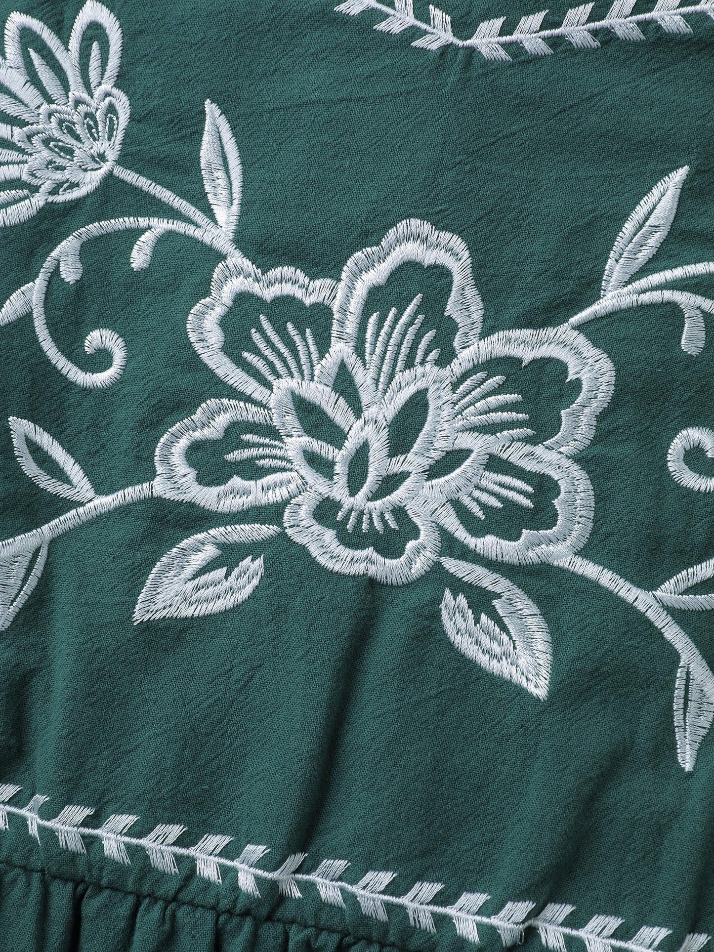Pure Cotton Floral Embroidery Knee-Length Dress