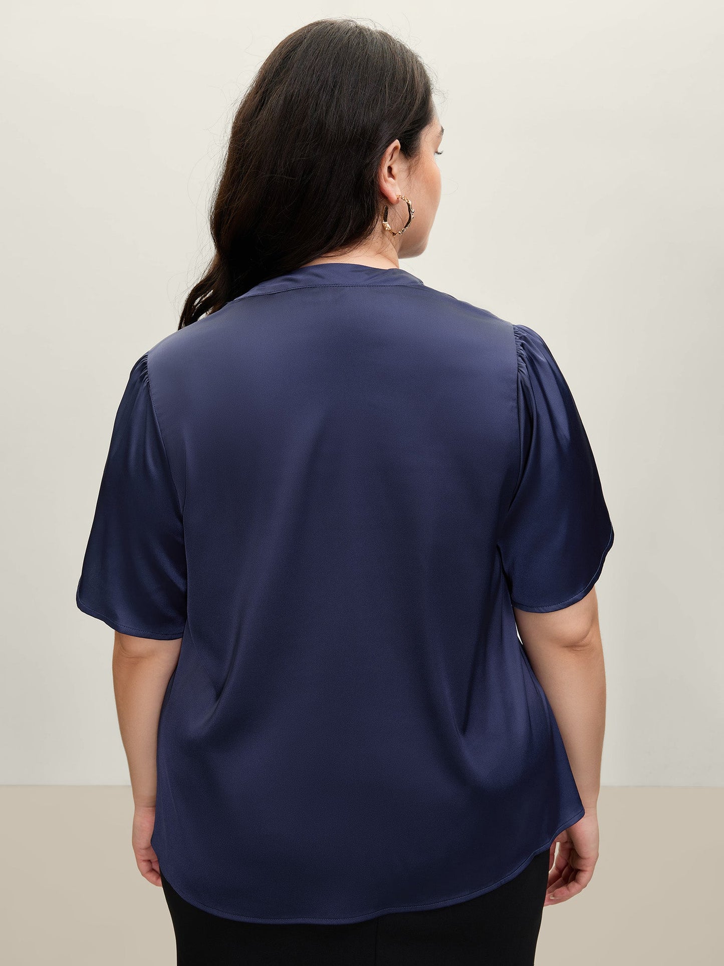 Satin Ribbon Knot Mock Neck Blouse