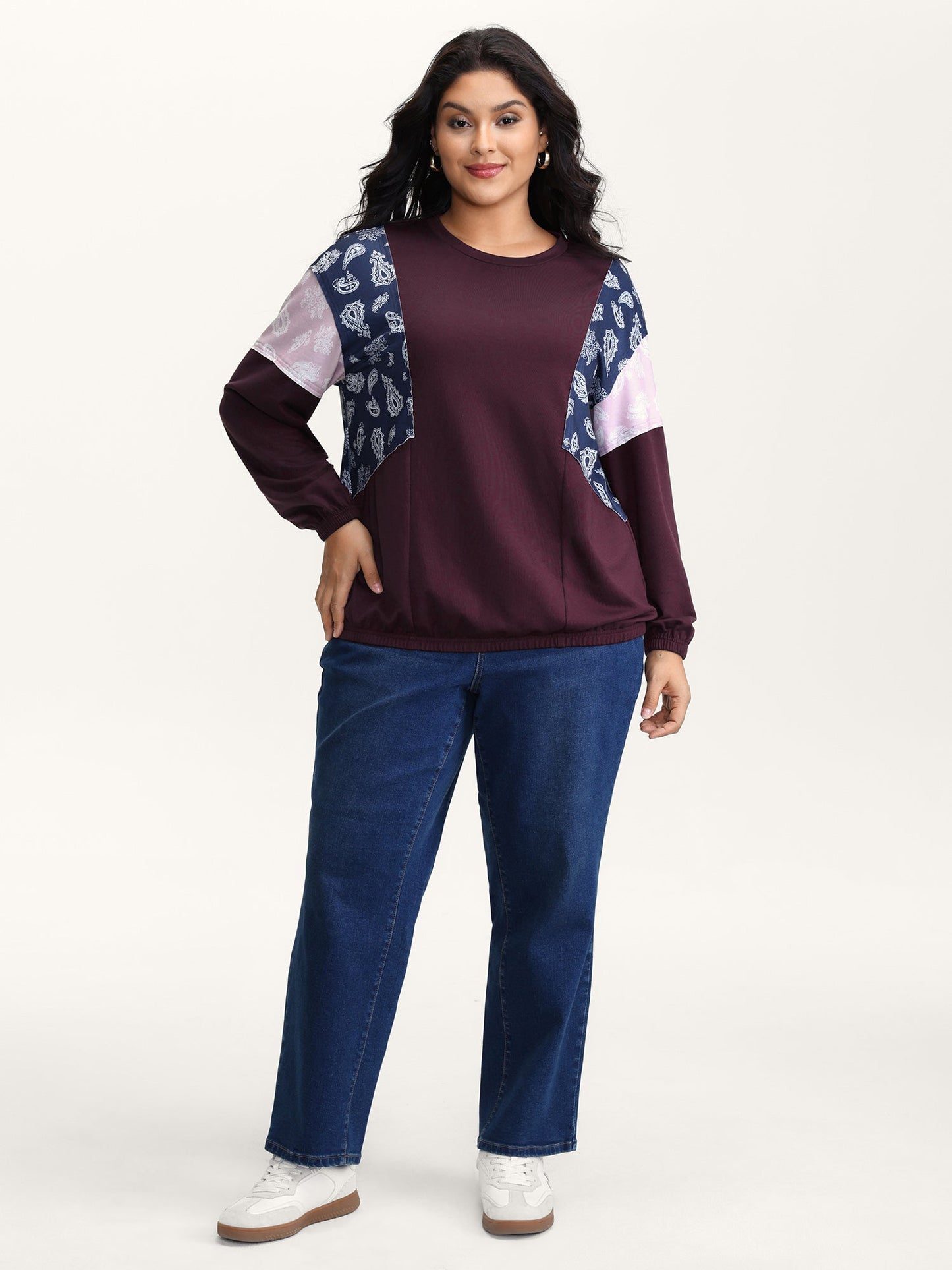 Floral Print Contrast Relaxed-Fit Sweatshirt
