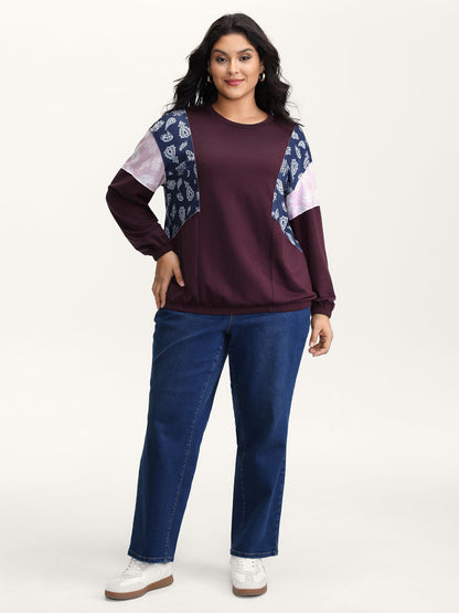 Floral Print Contrast Relaxed-Fit Sweatshirt