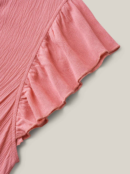 Rayon Ruffled Layered Hem Button Blouse