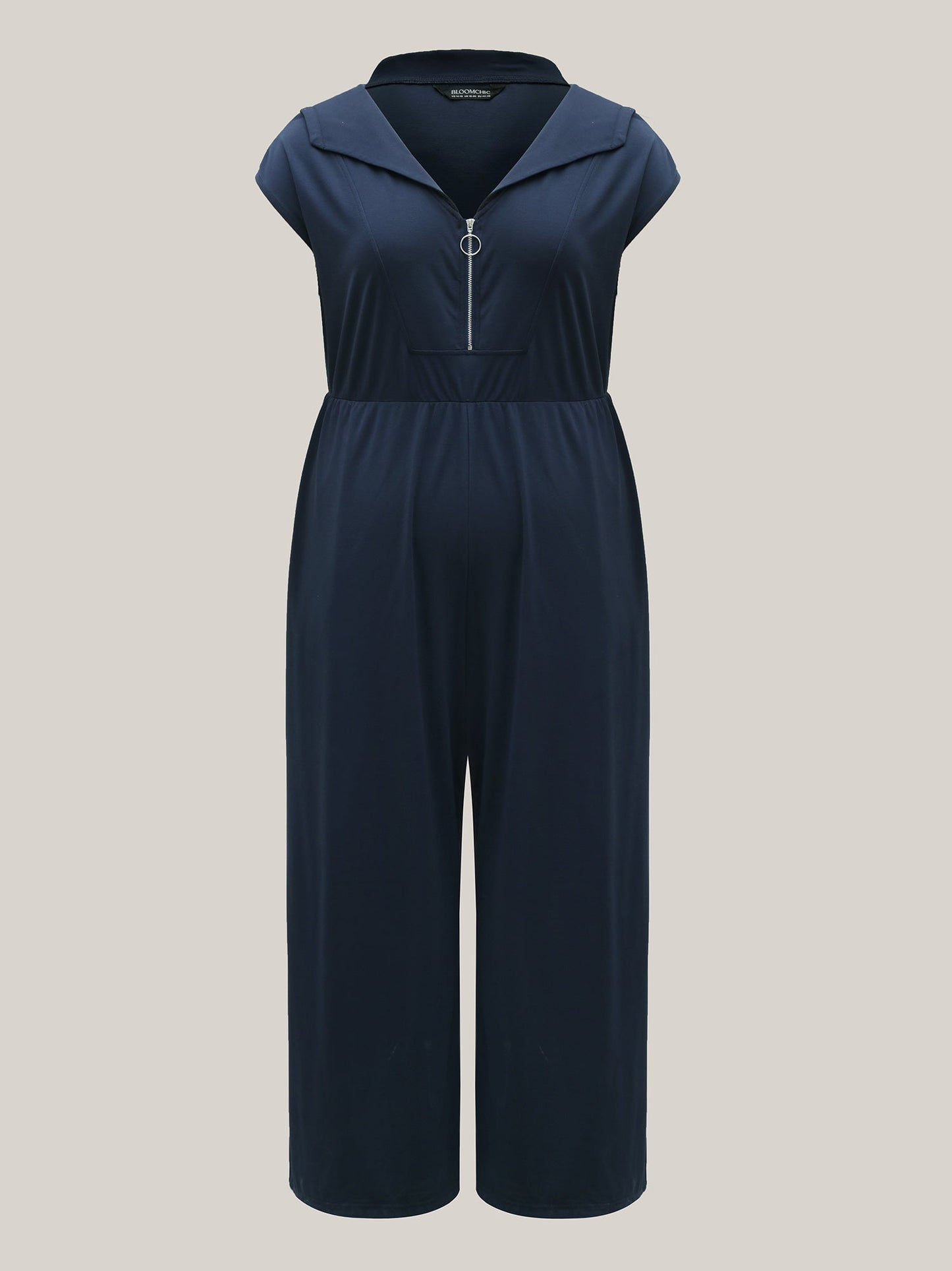 Zipper Front Pockets Collar Jumpsuit