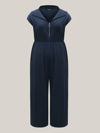 Zipper Front Pockets Collar Jumpsuit