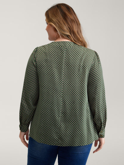 Geometric Print Bow-Tie Neckline Blouse
