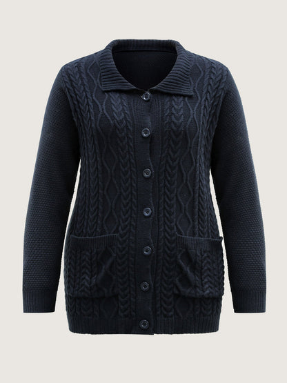 Mixed Texture Cable Stitch Pockets Knit Cardigan