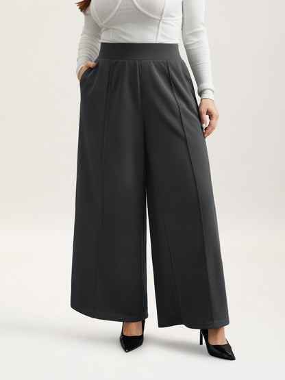 Ruched Tummy-Control Seamed Wide Leg Pants