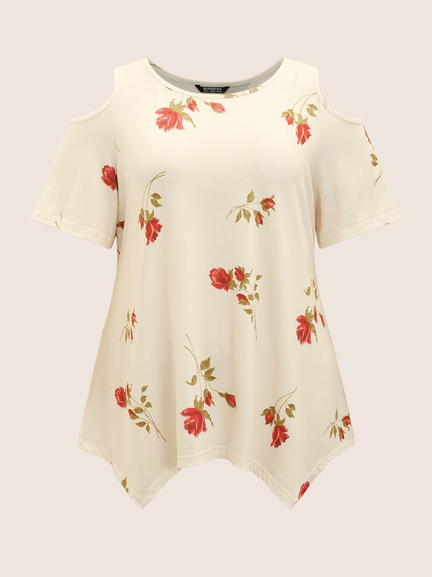 Rose Print Cold Shoulder T-shirt