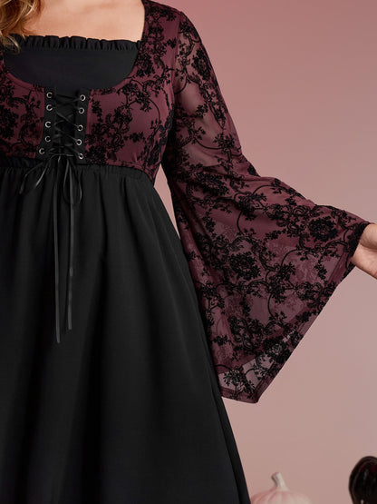 Elastic Mesh Corset-Like Ties Midi Dress