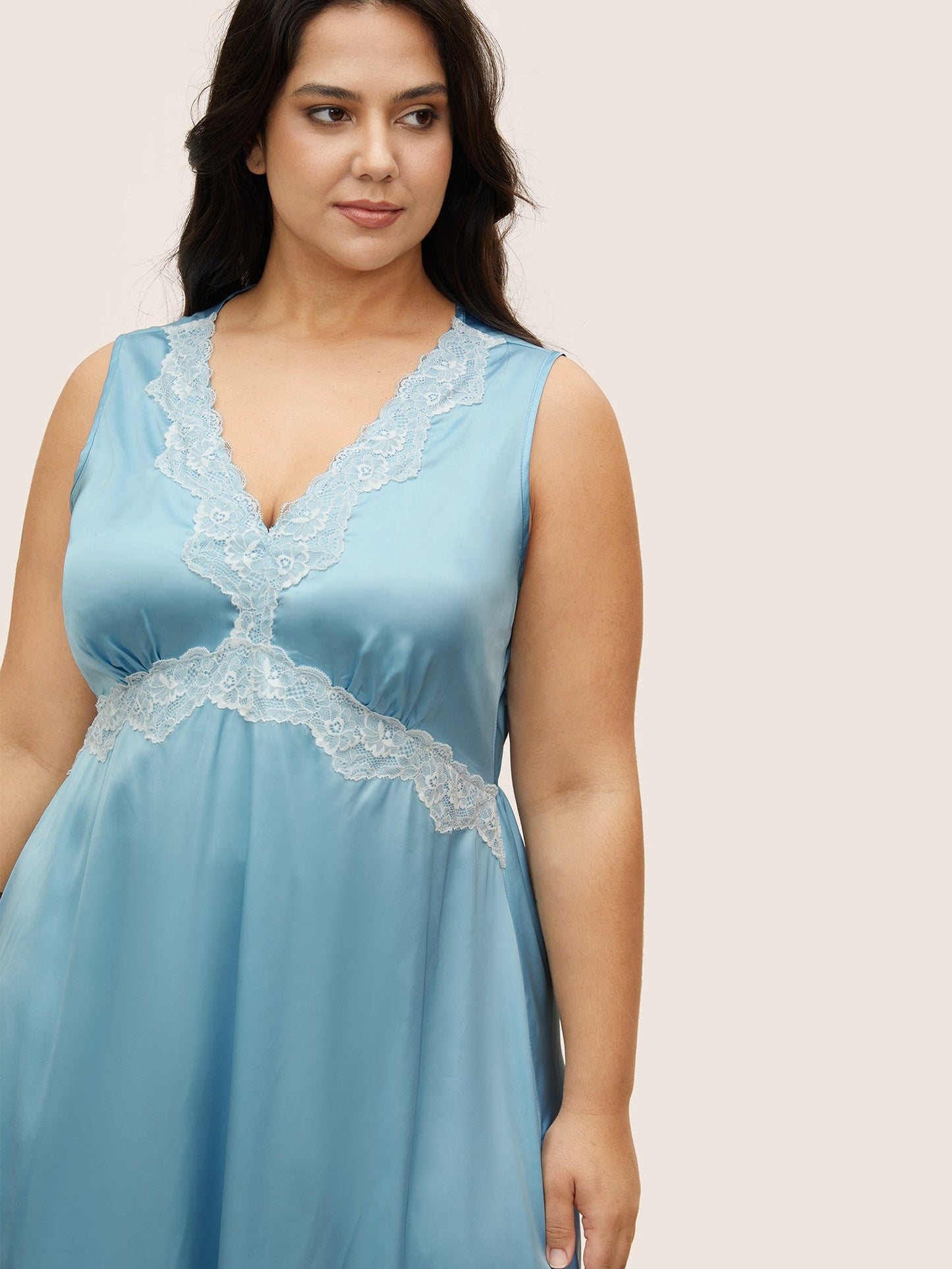 Satin Lace Panel Elastic Waist Sleep Dress