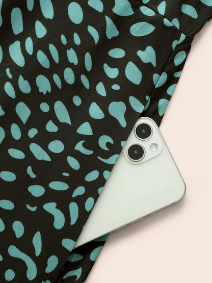 Geometric Print Ruffle Hem Pocket Dress