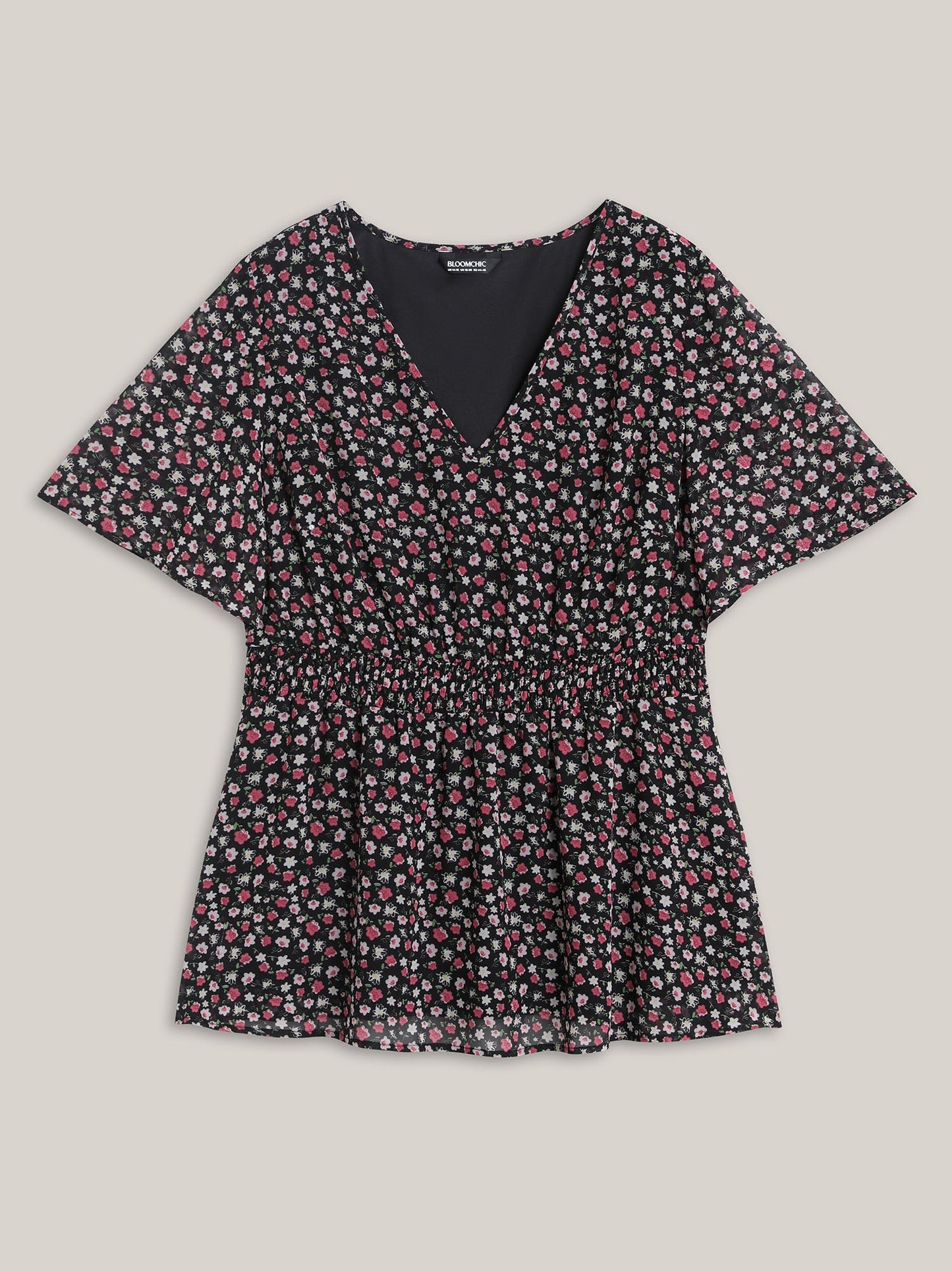 Floral Print Shirred Waist Cinched Shirt