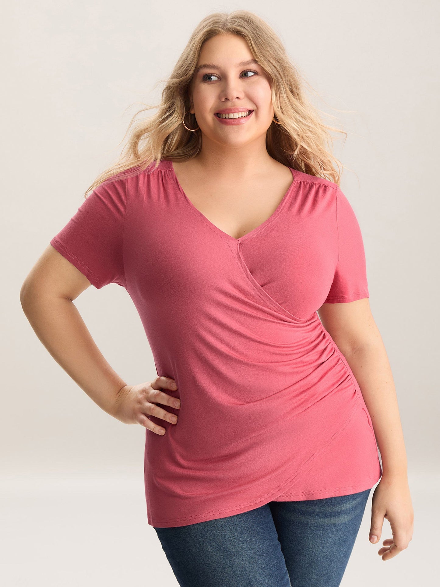 Supersoft Wrap Fitted Plain Knit Top