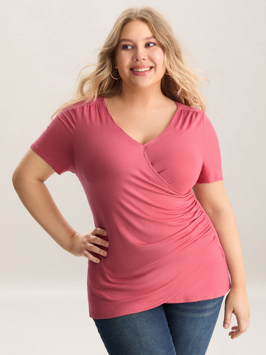 Supersoft Wrap Fitted Plain Knit Top