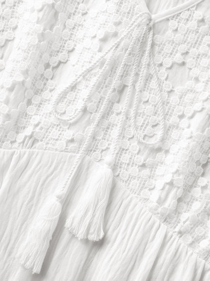 Sheer Lace Sleeve Pockets Flowy Midi Dress