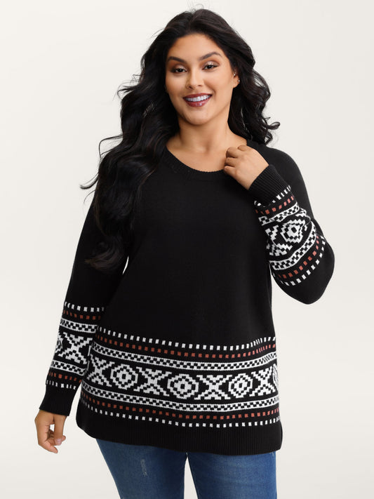 Boho Print Raglan Sleeve Pullover