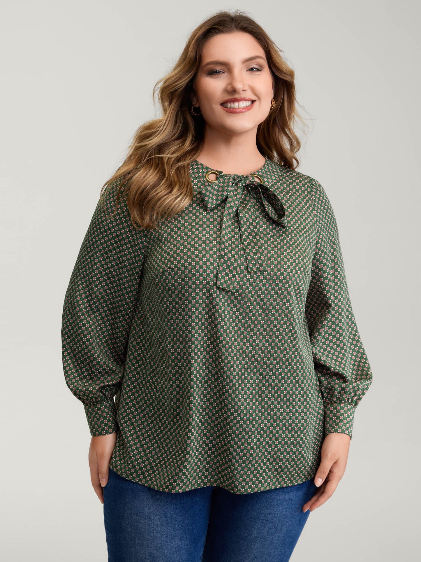Geometric Print Bow-Tie Neckline Blouse