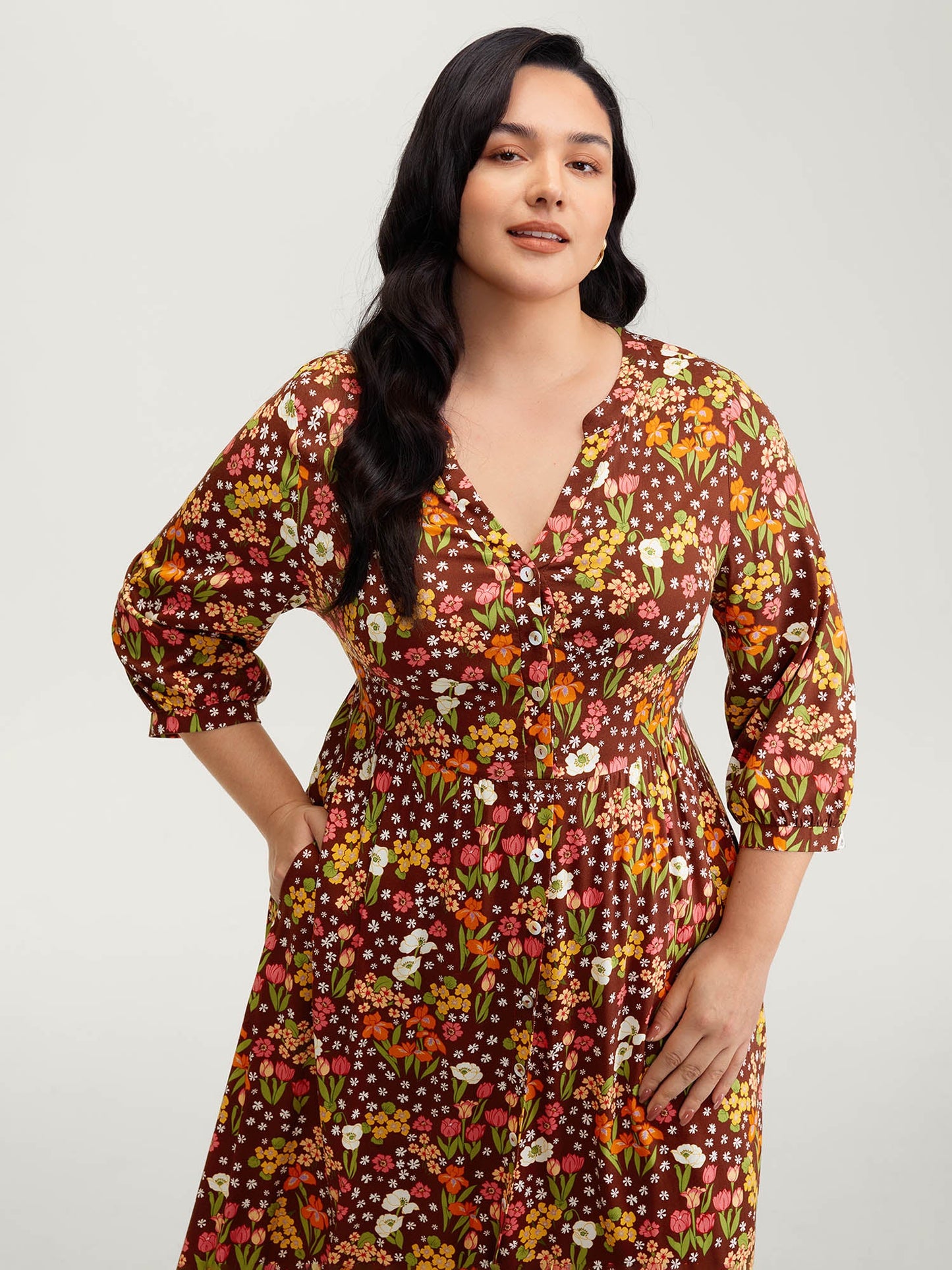 Rayon Floral Print Midi Dress
