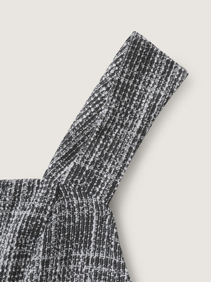 Tweed Sweetheart Neck Cinched-Waist Midi Dress