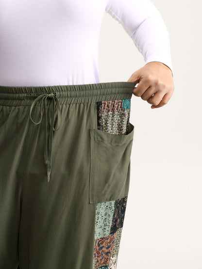 Patch Print Drawstring Wide-Leg Pants