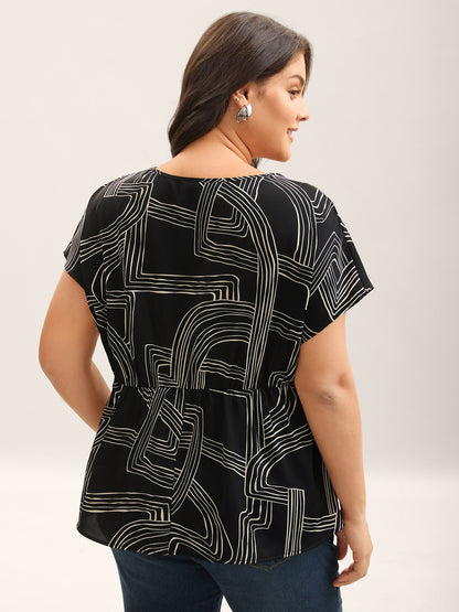 Abstract Print Cowl Neck Blouse