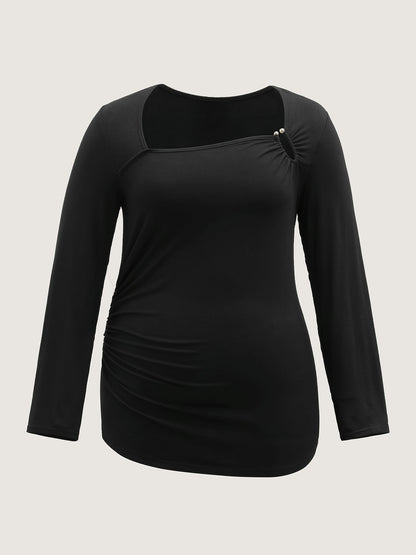 Stretchy Fitted Cut-Out Solid T-Shirt