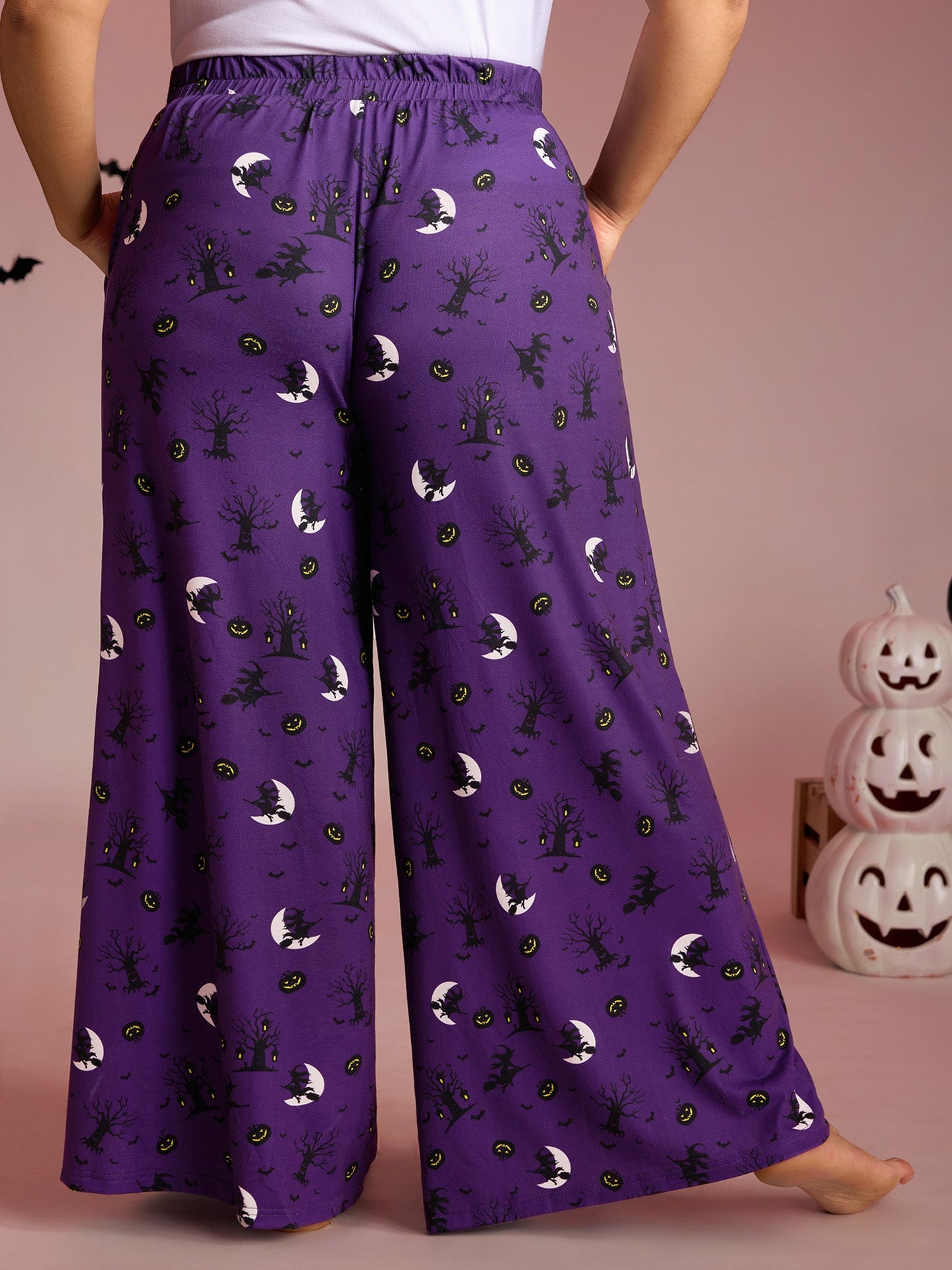 Midnight Halloween Print Wide-Leg Lounge Pants