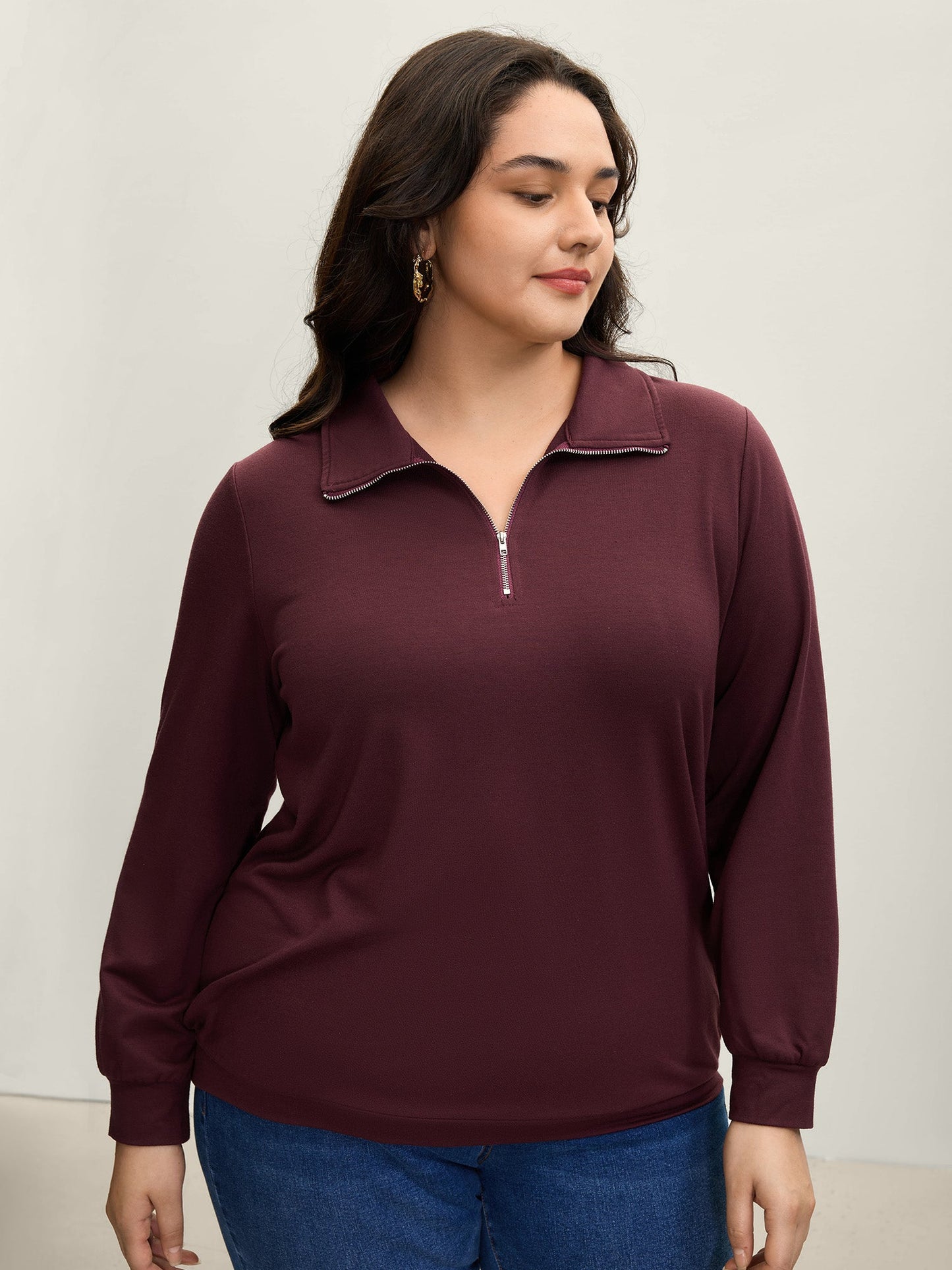 Half Zipper Adjustable Solid Sweatshirt