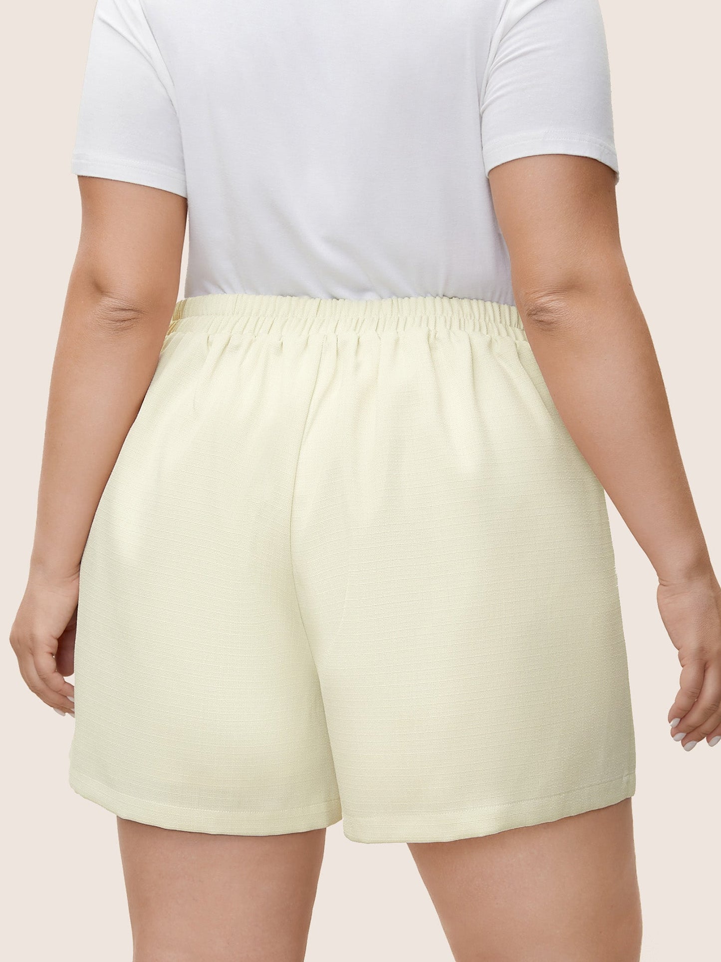 Plain Textured Elastic Waist High Rise Shorts