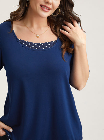 Mixed Fabric Polka Dots Patchwork T-Shirt