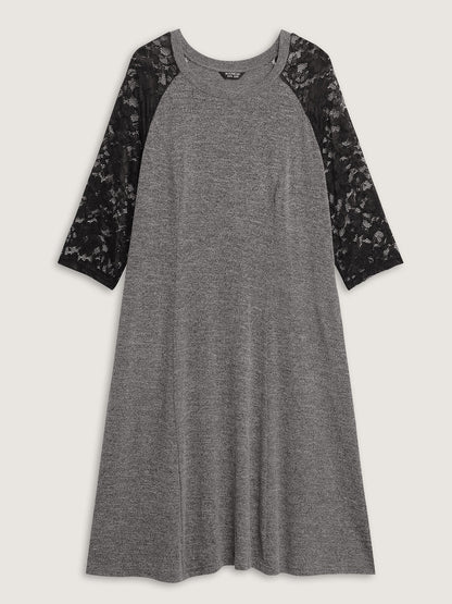 Supersoft Lace Sleeve Cinched-Waist Midi Dress