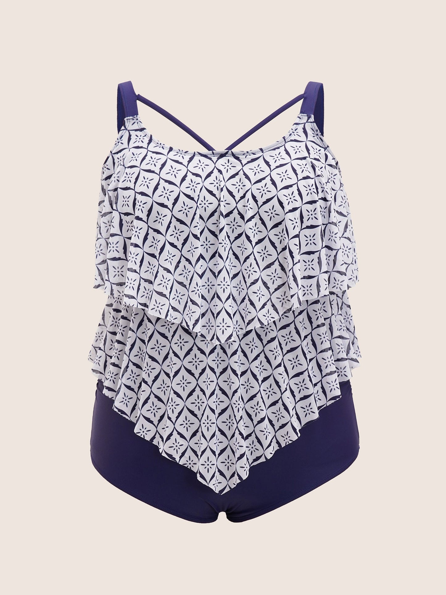 Geometric Tiered Ruffles One Piece Swimsuit