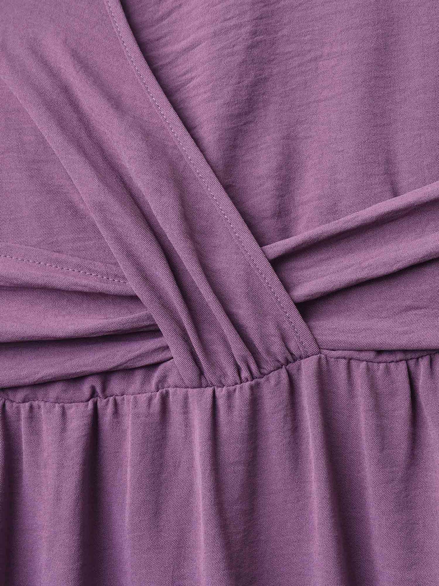 Solid Surplice Neck Pockets Midi Dress