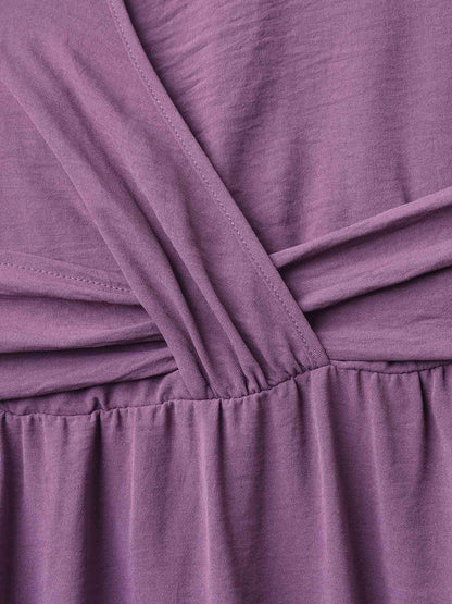 Solid Surplice Neck Pockets Midi Dress