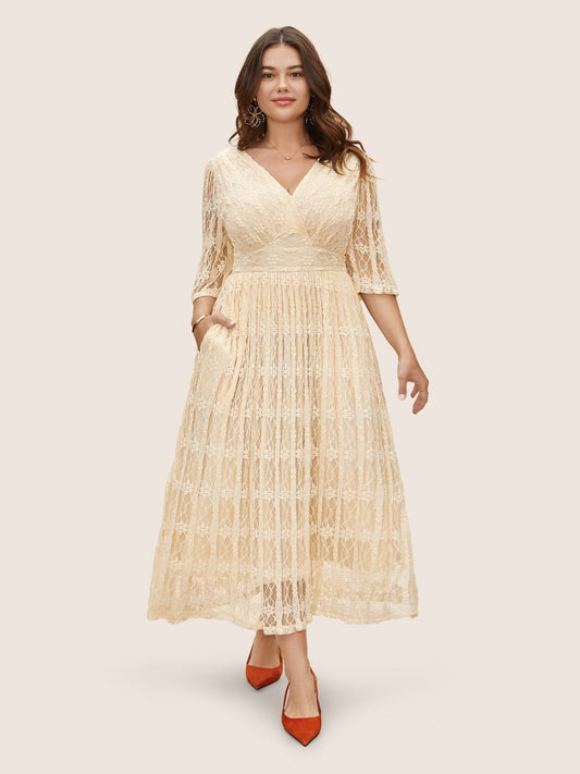 Solid Overlap Collar Lace Panel Dress
