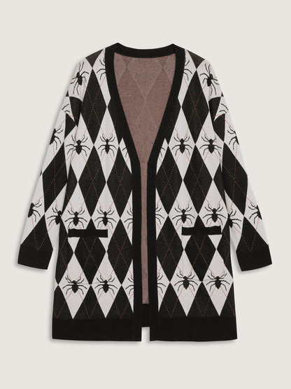 Spider Check Jacquard Pockets Knit Cardigan