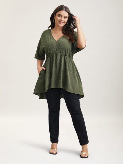 Textured Hi-Low Hem Pockets Shirt
