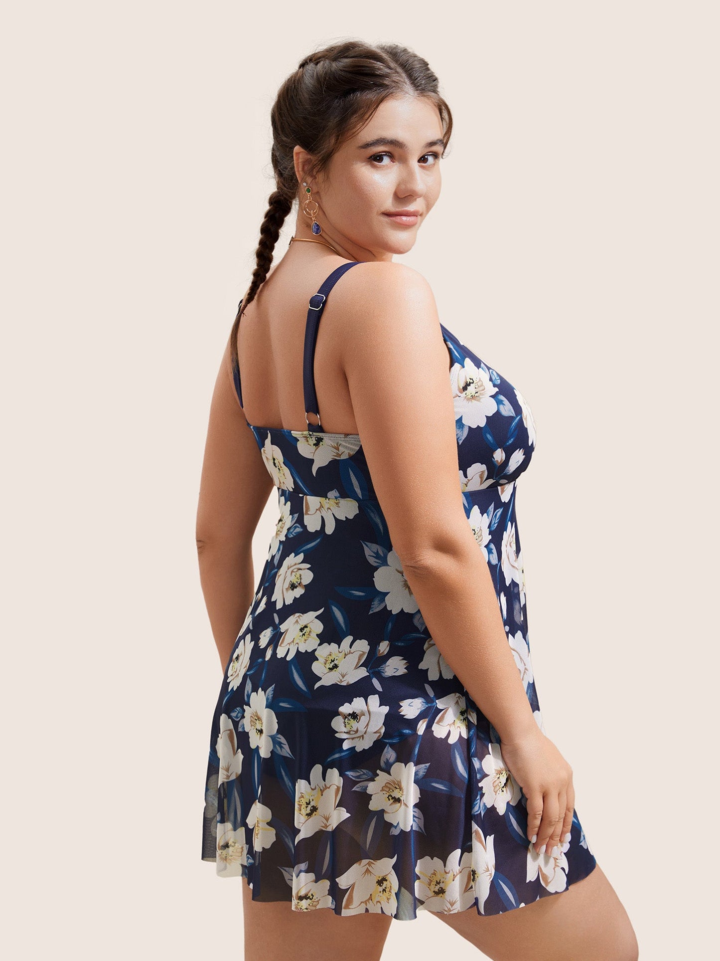 Floral Adjustable Straps Split Hem Swim Dress