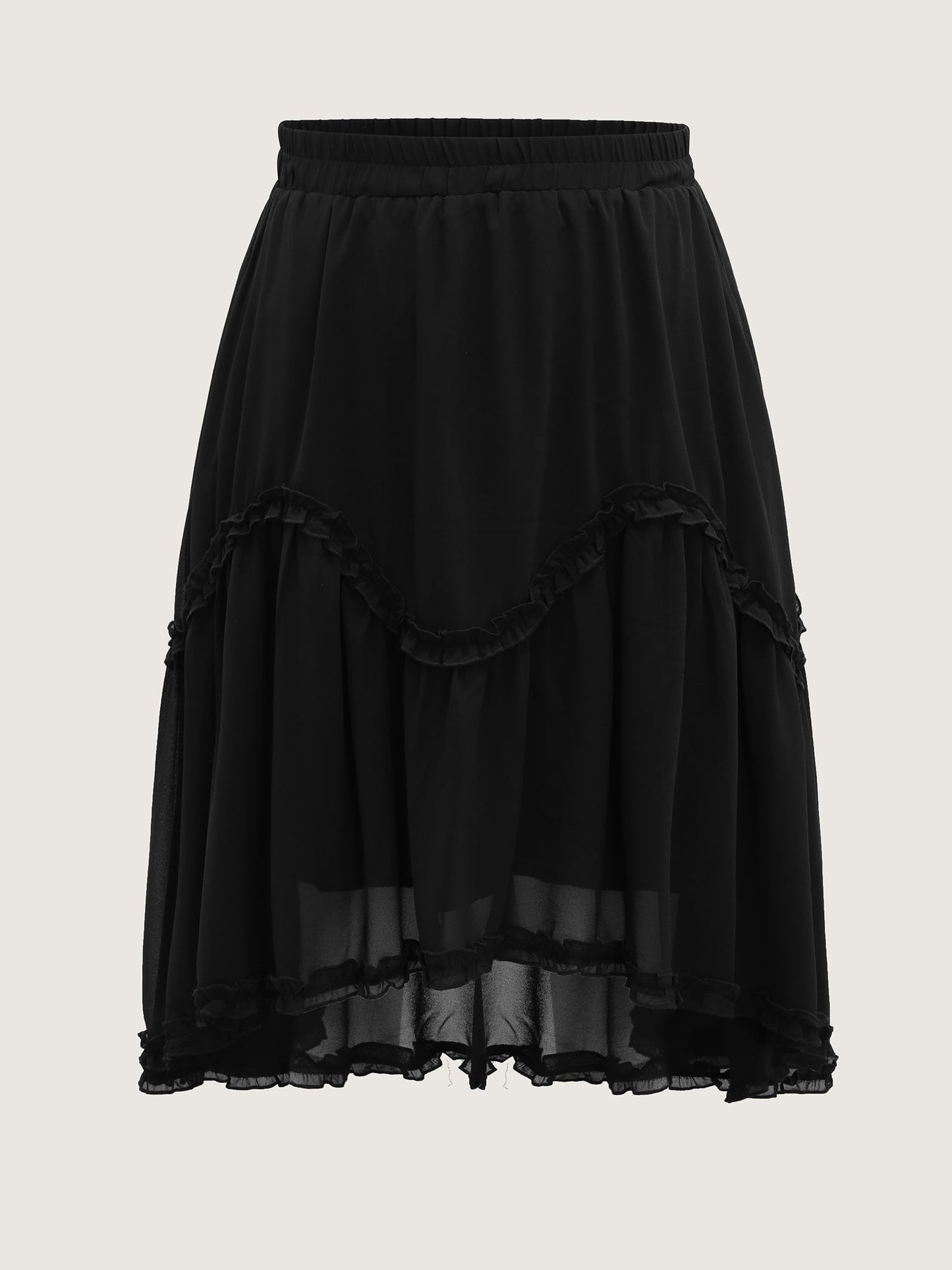 Ruffled Trim Sheer Midi Skirt