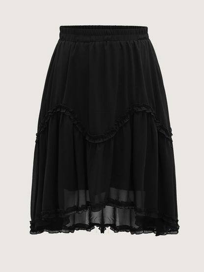 Ruffled Trim Sheer Midi Skirt