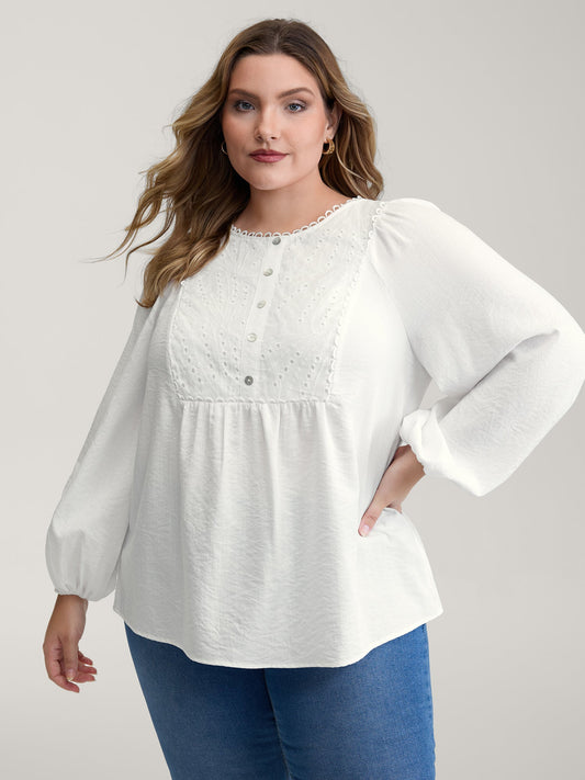 Lace Trim Button Decor Blouse