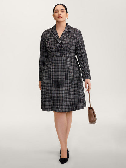 Tweed Stretchy Waist Pockets Midi Dress