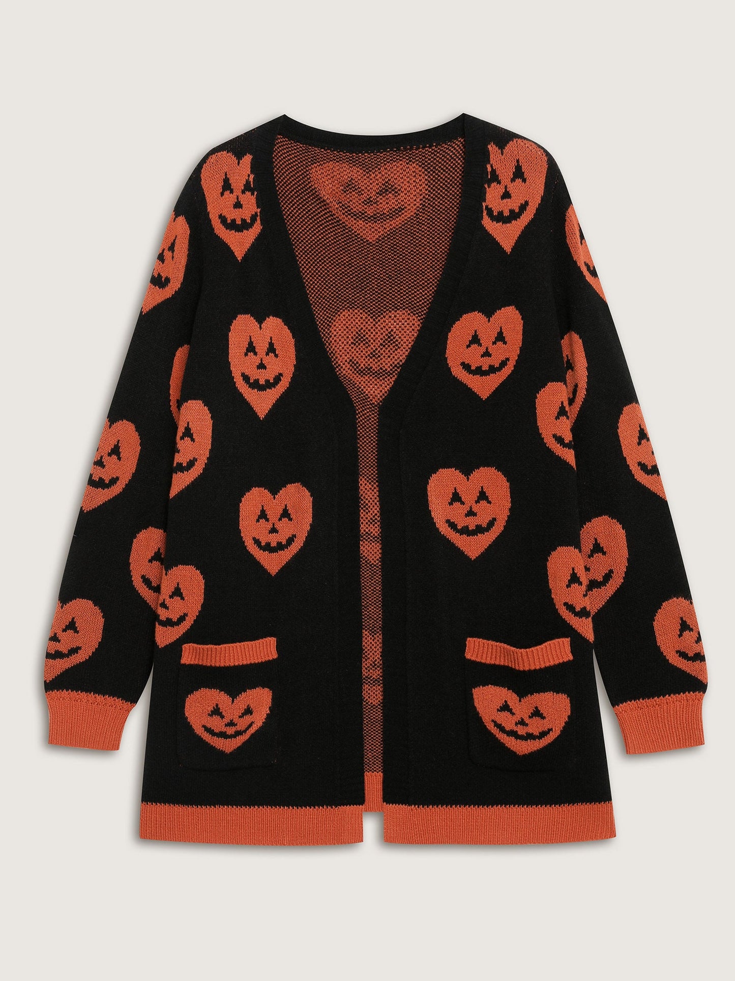 Pumpkin Hearts Halloween Pockets Cardigan