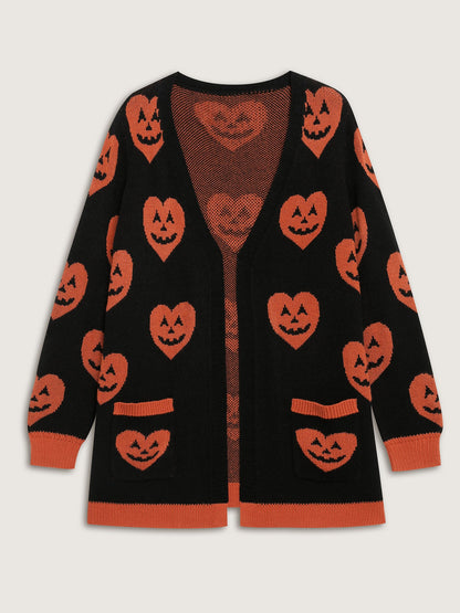 Pumpkin Hearts Halloween Pockets Cardigan