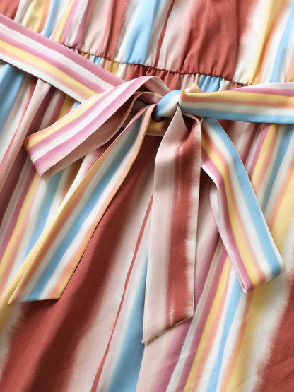 Colored Striped Ruffle Layered Hem Dress