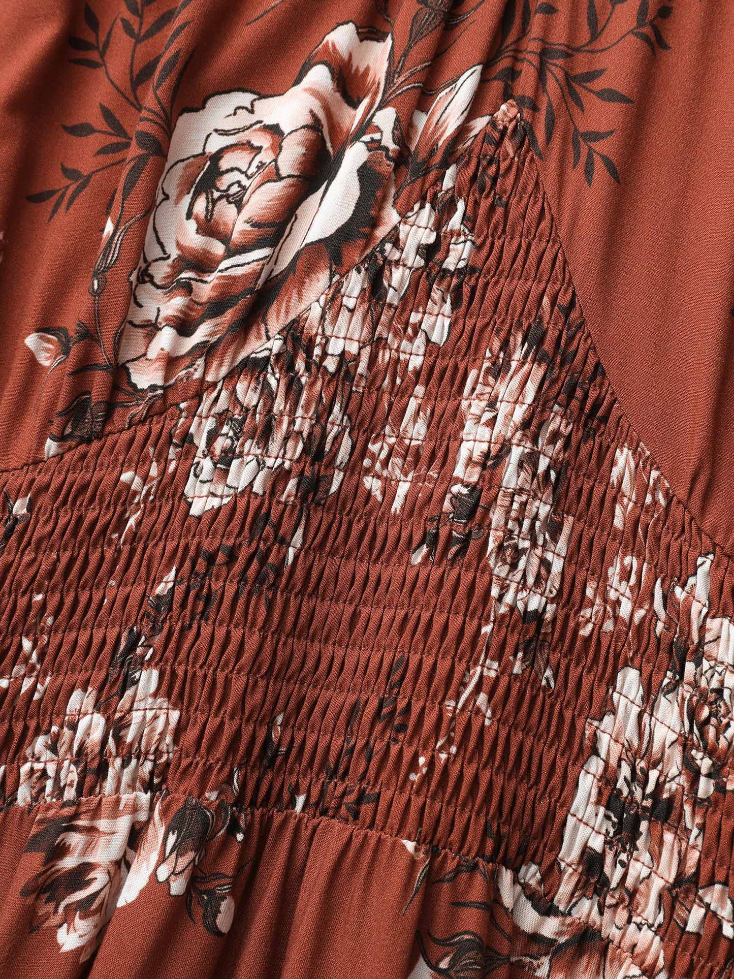 Floral Print Shirred Bust-Comfort Maxi Dress
