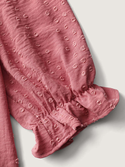 Lace Trim Pleated Textured Blouse