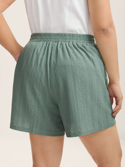 Eyelet Trim Textured Breezy Shorts